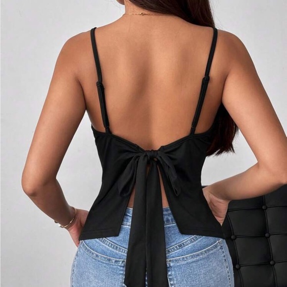 SHEIN Tops - SHEIN Elegant Black Tie-Back Camisole
